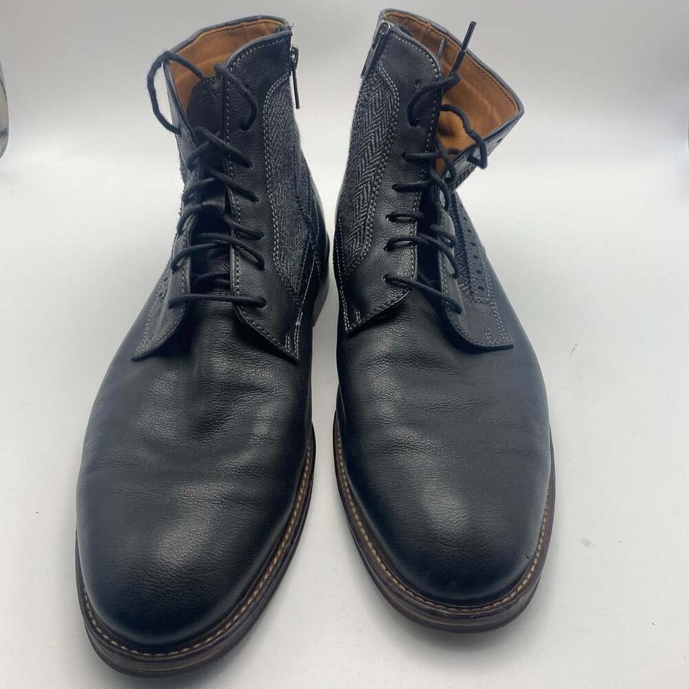 Johnston & Murphy Leather Boots Black Herringbone Zip Brogue (DS1021)